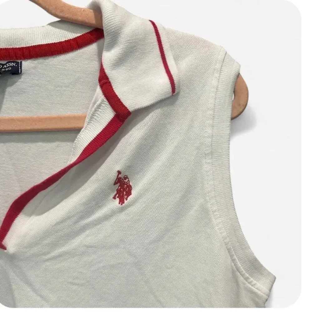 Vintage US Polo Assn Sleeveless Polo Top White Sporty Y2K Indie Sleaze L
